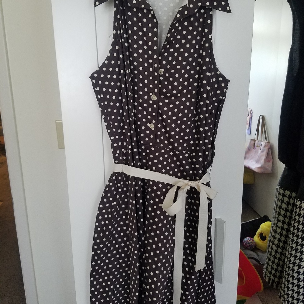 Brown and creme polka dot dress